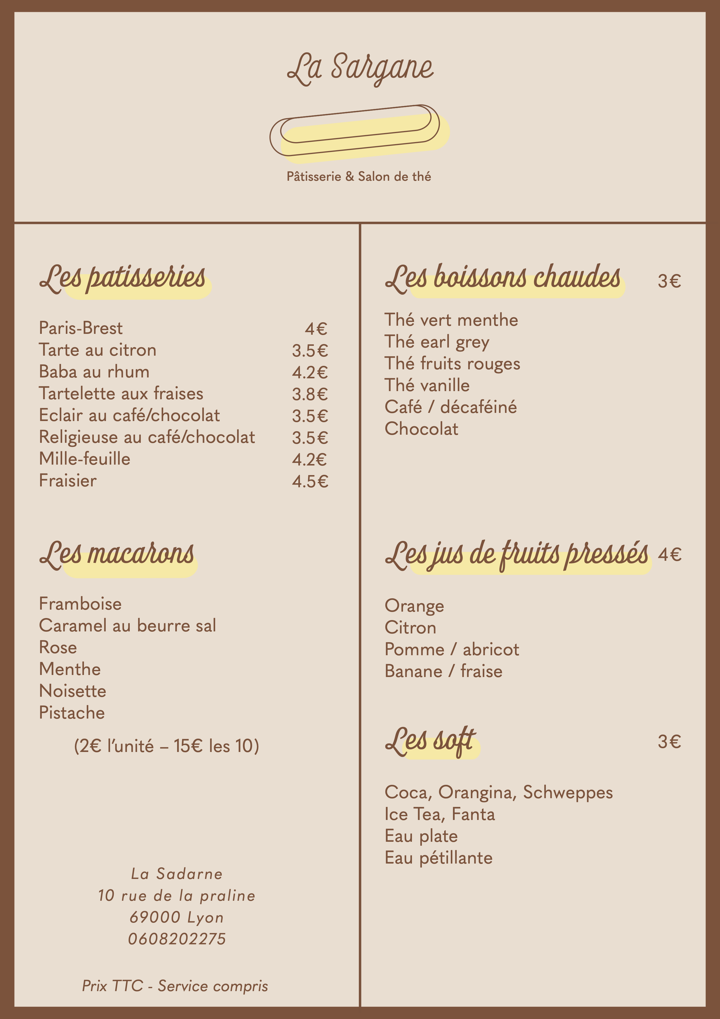 Menu du café La Sargane