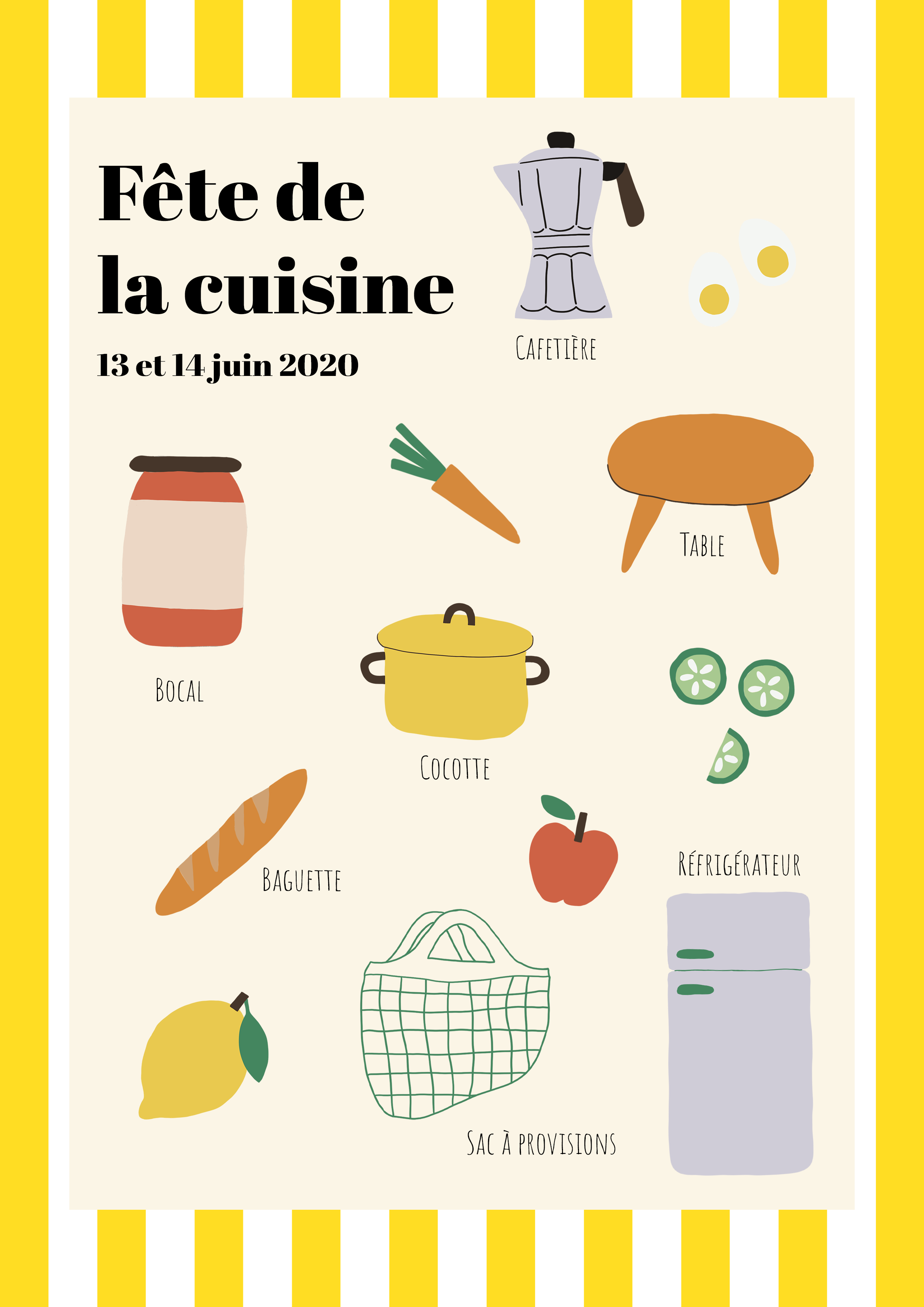 Affiche de la fête de la cuisine avec différents dessins d'éléments de la cuisine