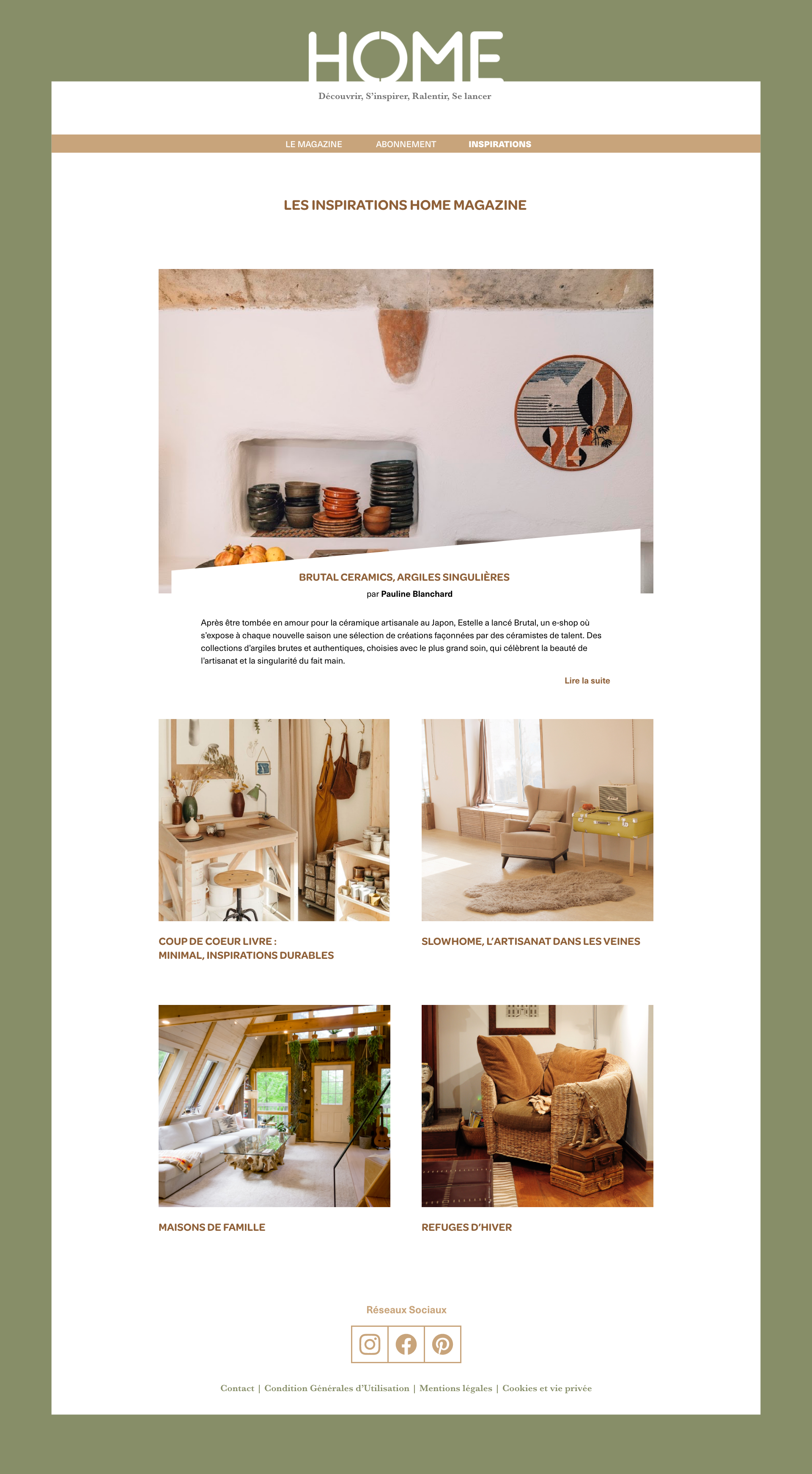 Page d'inspiration du site HOME