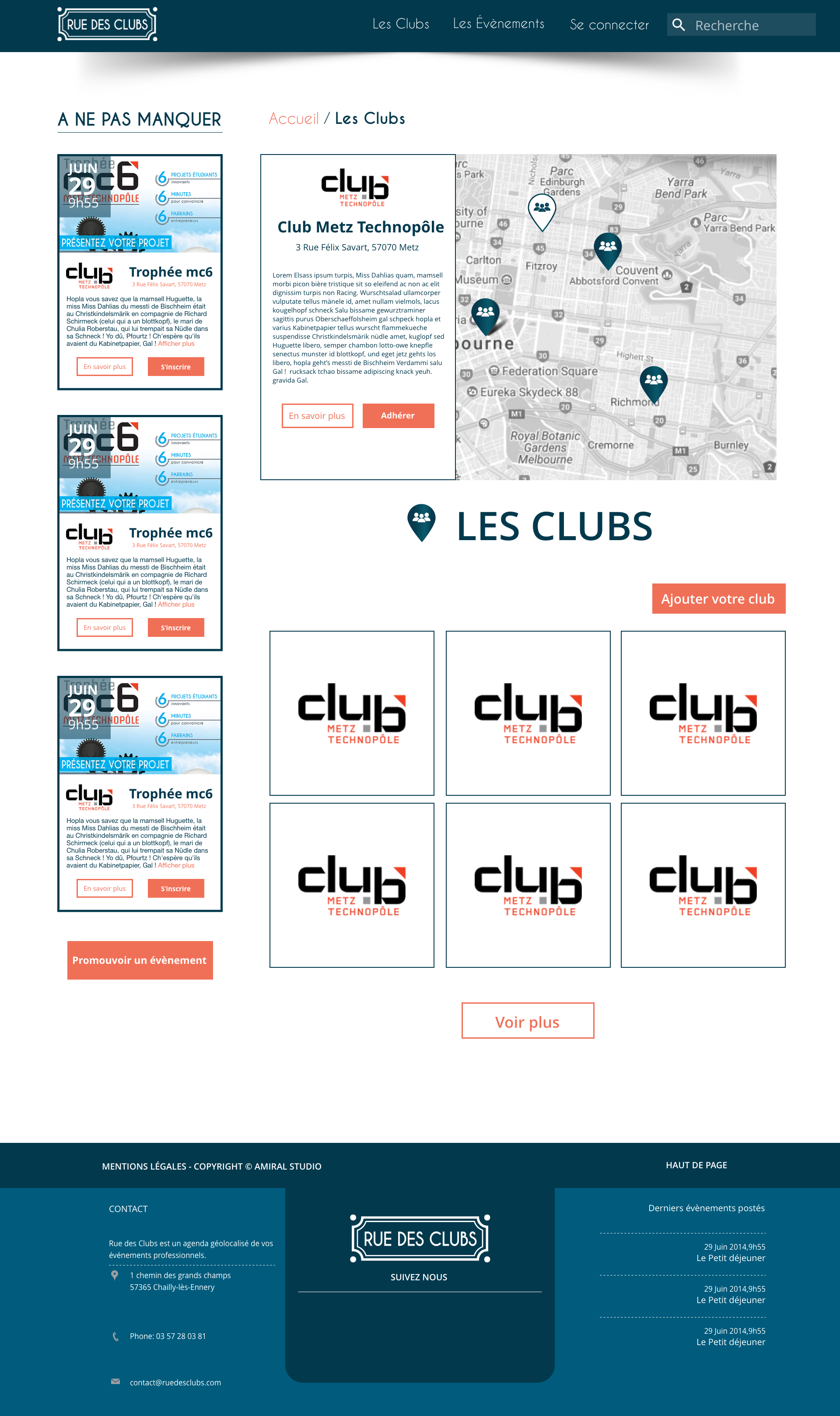 Page des différents clubs